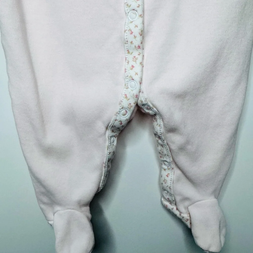 Ralph Lauren Light Pink Baby Girl Floral Trim Footie Pajamas Size 3M